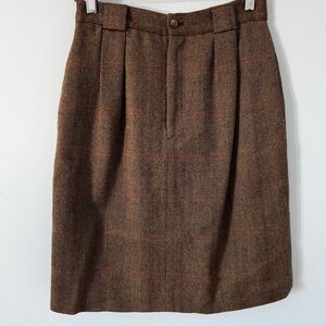 Vintage Ralph Lauren Wool Tweed Plaid Skirt 10 Brown Classic Pencil -Made in USA
